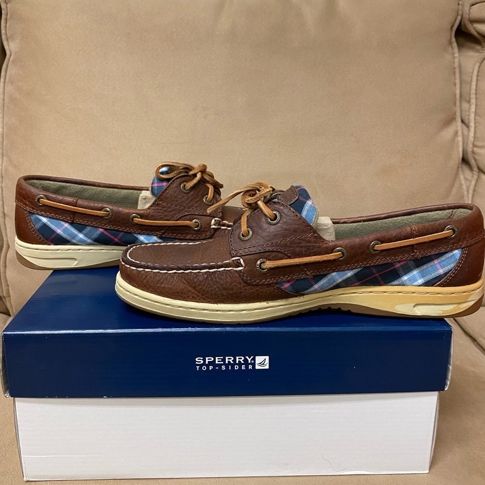 𝅺Sperry Bluefish Tan/Blue Paid Boat Shoe Size 9